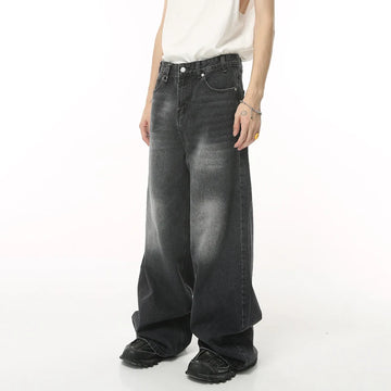 Aidase Vintage Men's Baggy Denim Trousers New Streetwear Wide Leg  Loose Denim Pants Fashion Distressed Straight Pants aidase-shop